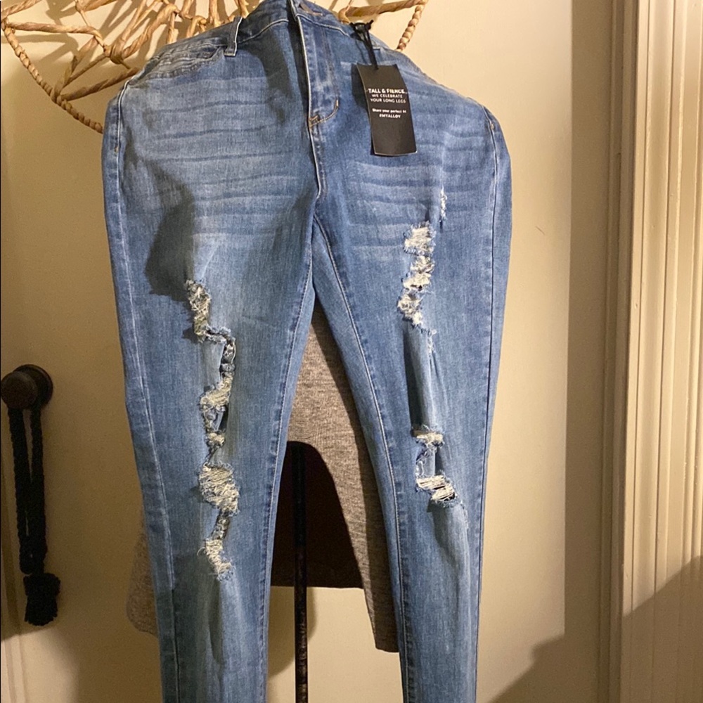 Distressed Blue Jeans